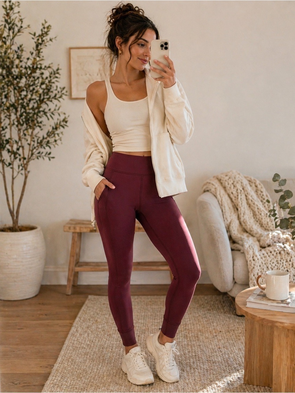 TEK Gear Ultrastretch Leggings Burgundy High Rise Pockets Small